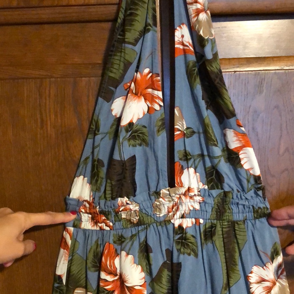 Tropical print halter maxi dress